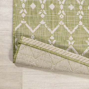 Ourika Moroccan Geometric Textured Weave Indoor/outdoor Round Rug